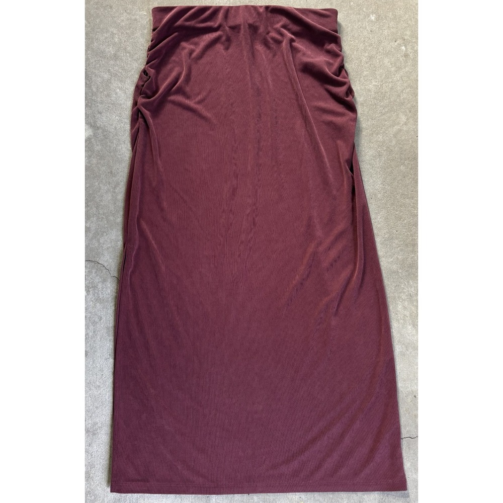 Old Navy Womens High Waisted SoSoft Ribbed Midi Skirt Burgundy Side Slit PS